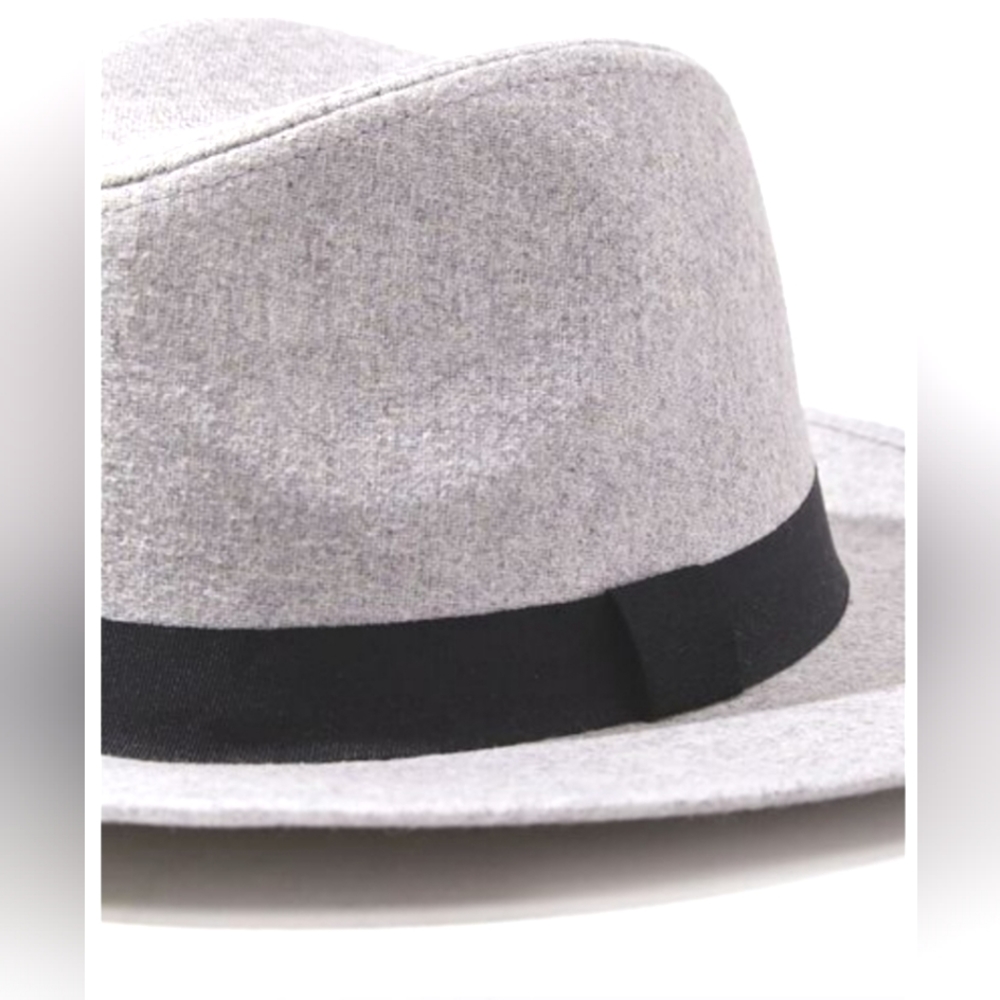Brushed Wool Blend Heather Grey Fedora Hat Black Grosgrain Crown Ribbon S/M - Picture 2 of 11